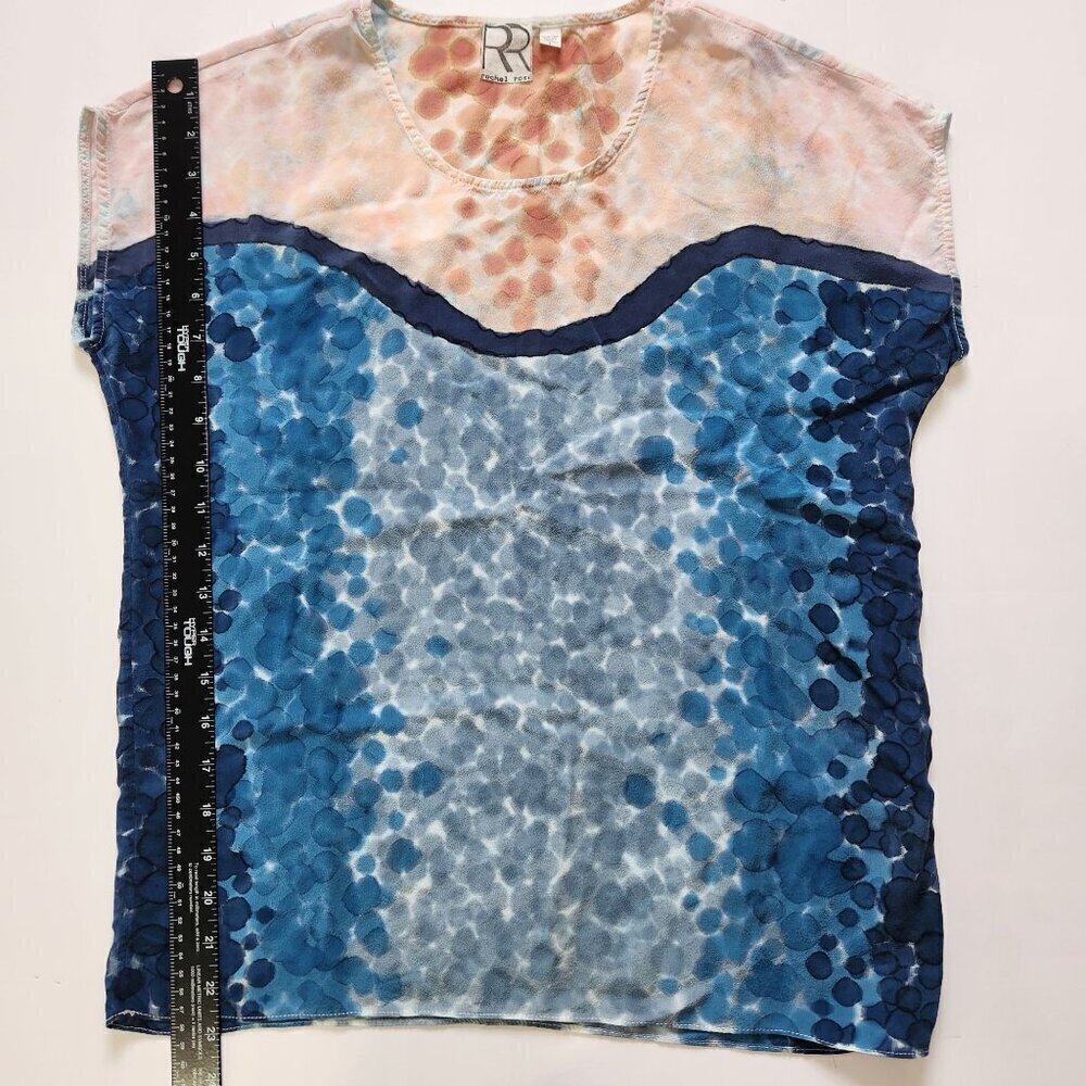 Rachel Rose Silk Blouse Womens S Hand Painted Watercolor Pink Blue Cap Sleeve - Picture 5 of 10
